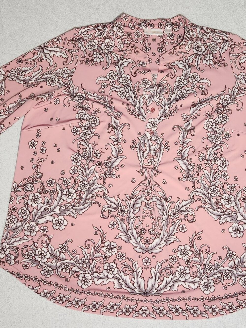 Belle by Kim Gravel Top Pink Floral Half Button Down Top, 1X - Picture 3 of 15